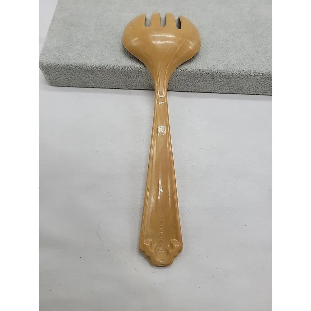 Vintage Baker lite ? Beige Marbleized Spork Imperial USA 8.5: Salad